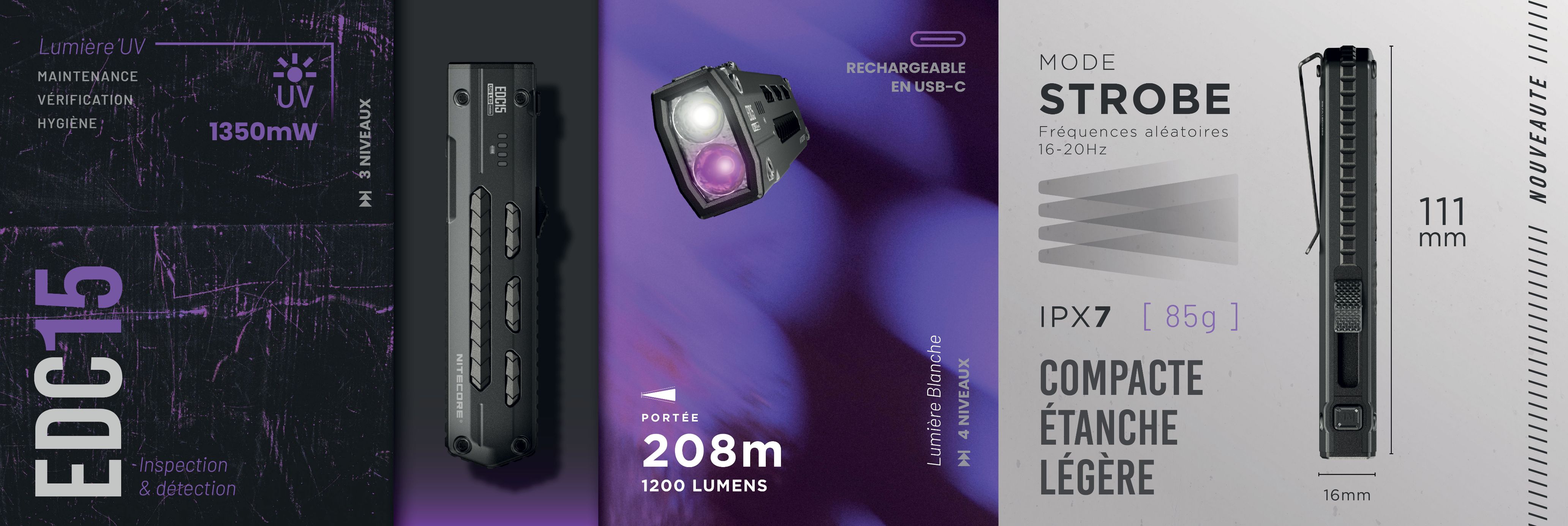 Nouvelle lampe torche EDC15 avec lumière UV