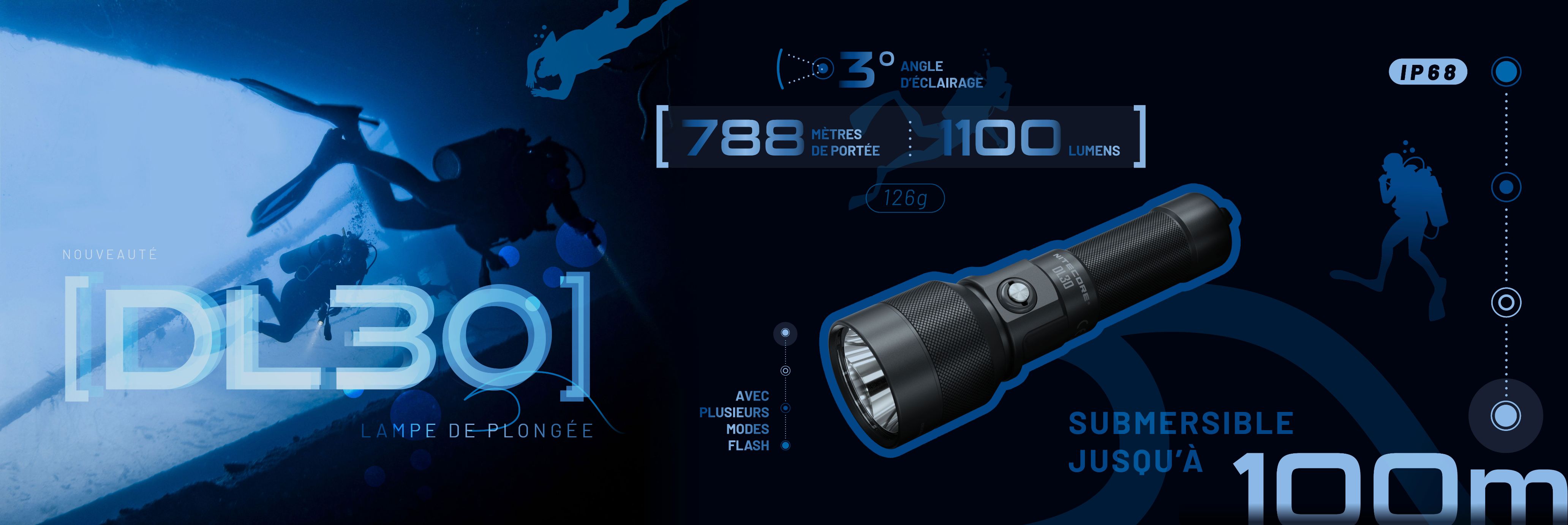 Nouvelle lampe DL30 submersible  100m 