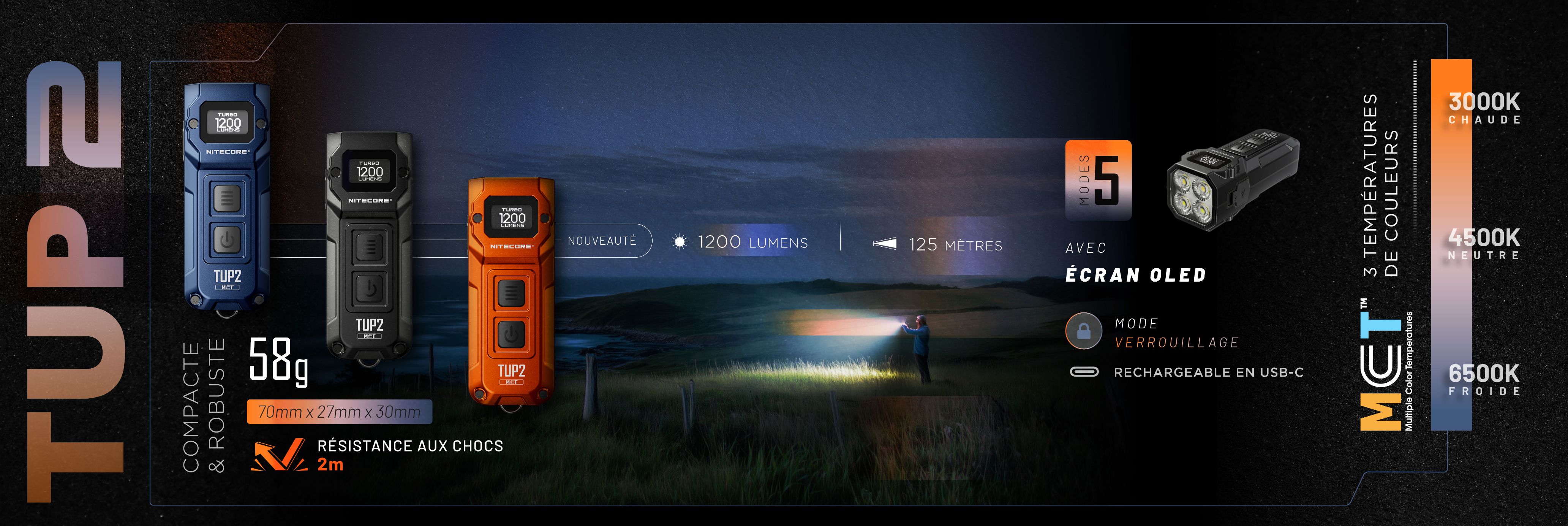 Nouvelle TUP2 Orange, Bleue ou Noire à 3 températures de couleur