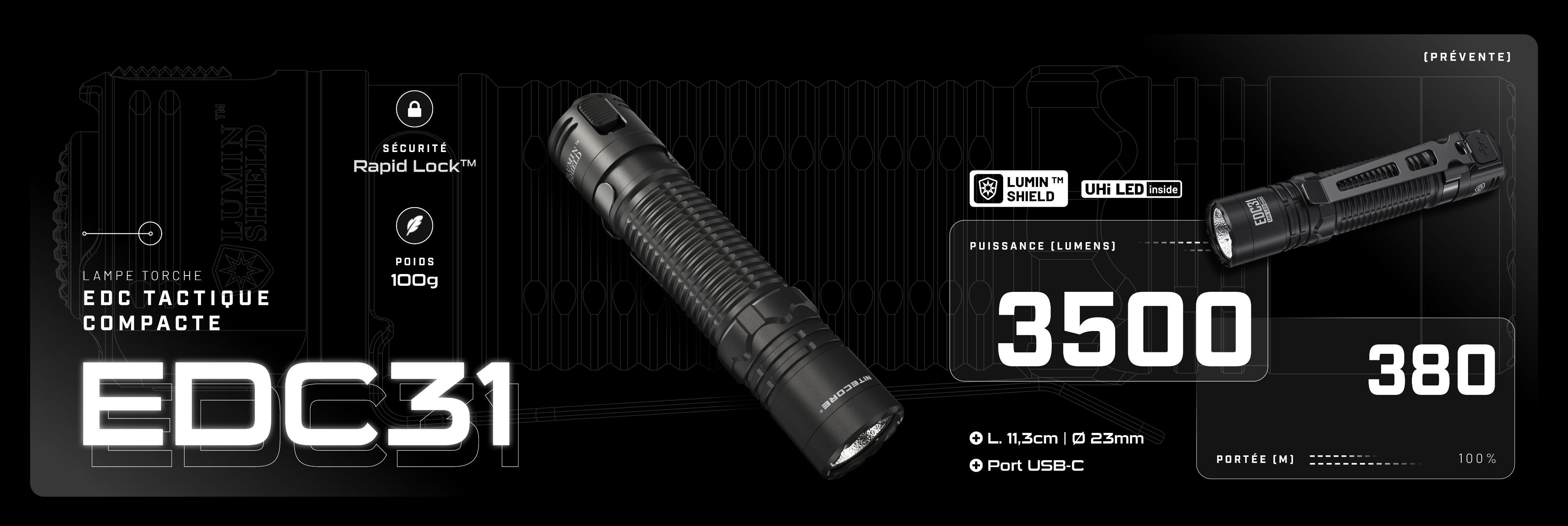 Nouvelle lampe torche EDC31 3500 lumens et 380m de porte