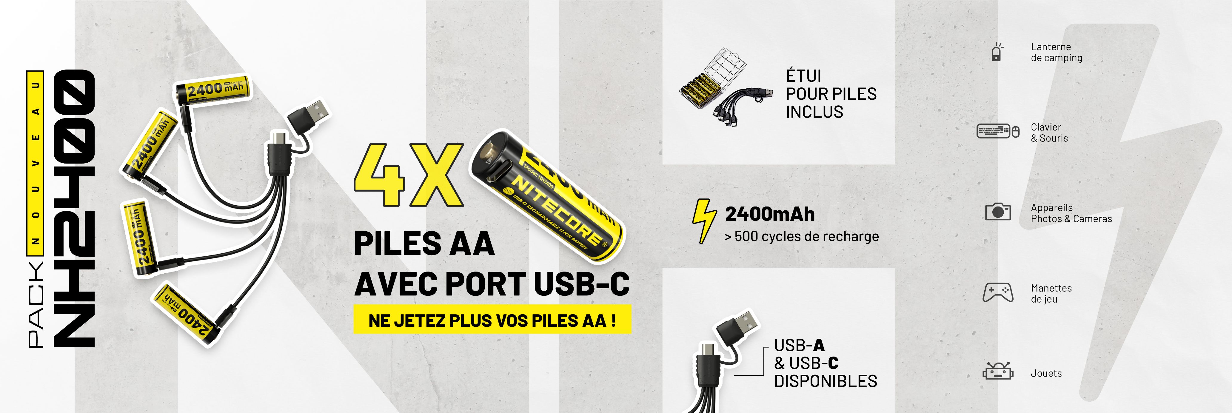 Nouveau Pack de piles AA rechargeables en USB-C